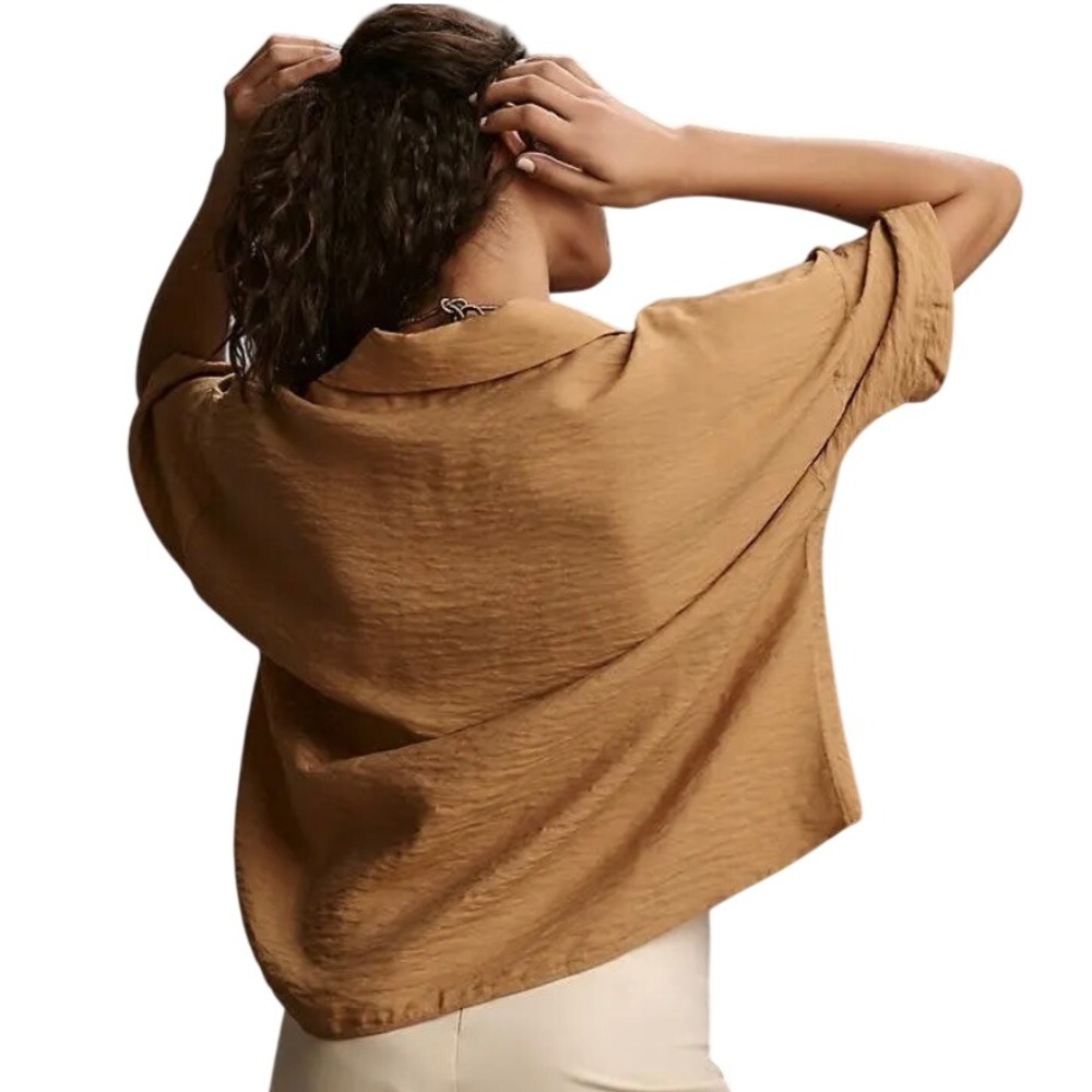 Anthropologie The Dylon Placket Top Mustard Brown V-Neck Textured Blouse Size XL - Picture 6 of 8